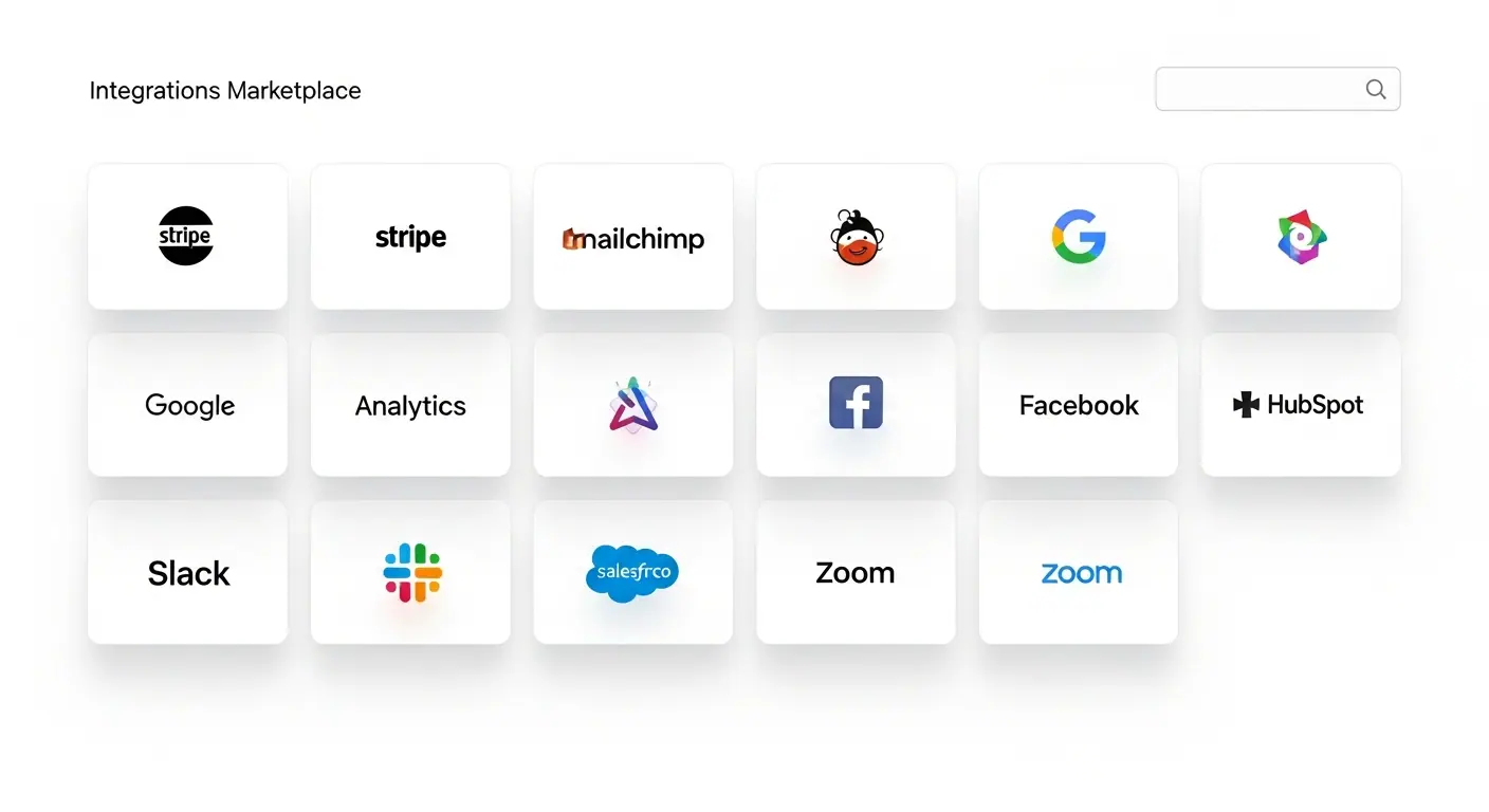 Capture d'écran du panneau d'intégrations tierces disponibles