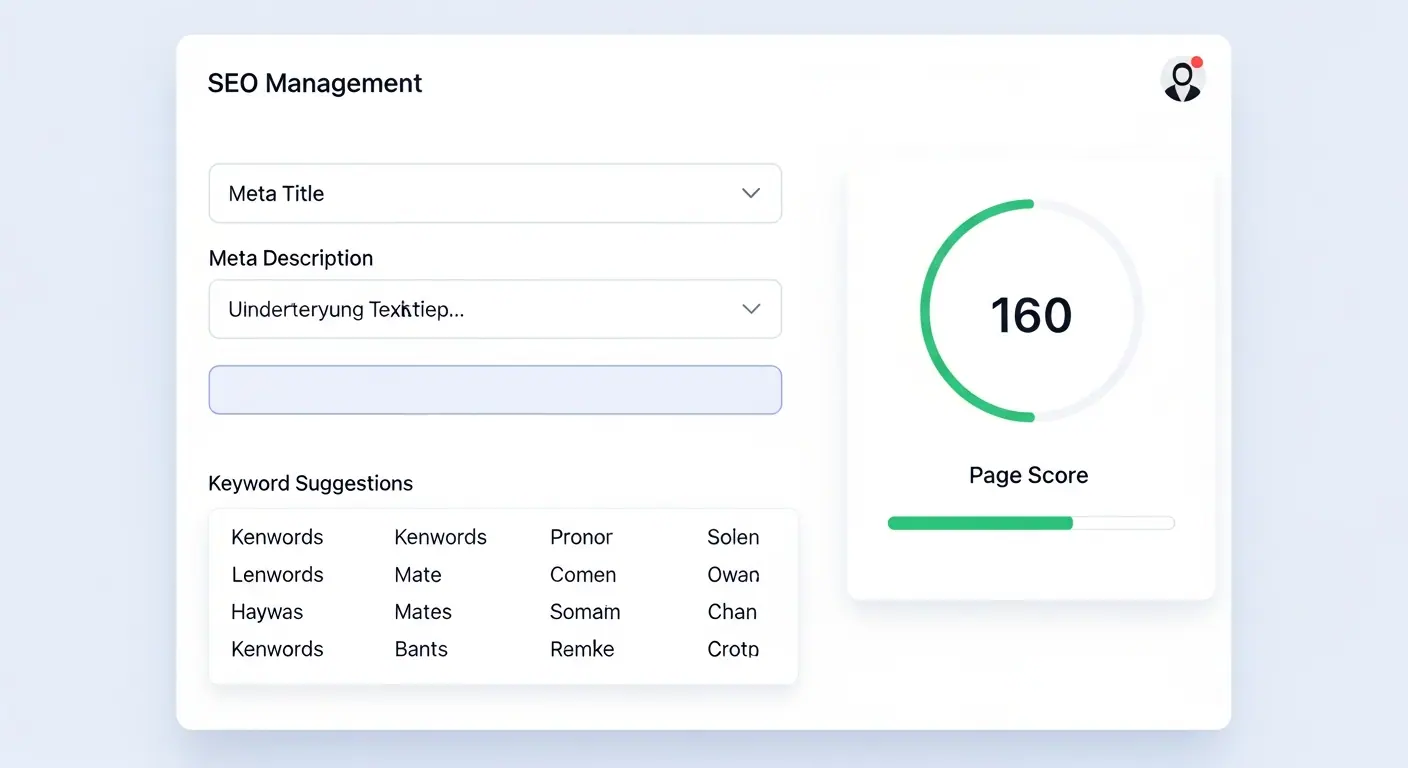 Capture d'écran du panneau de gestion SEO intégré