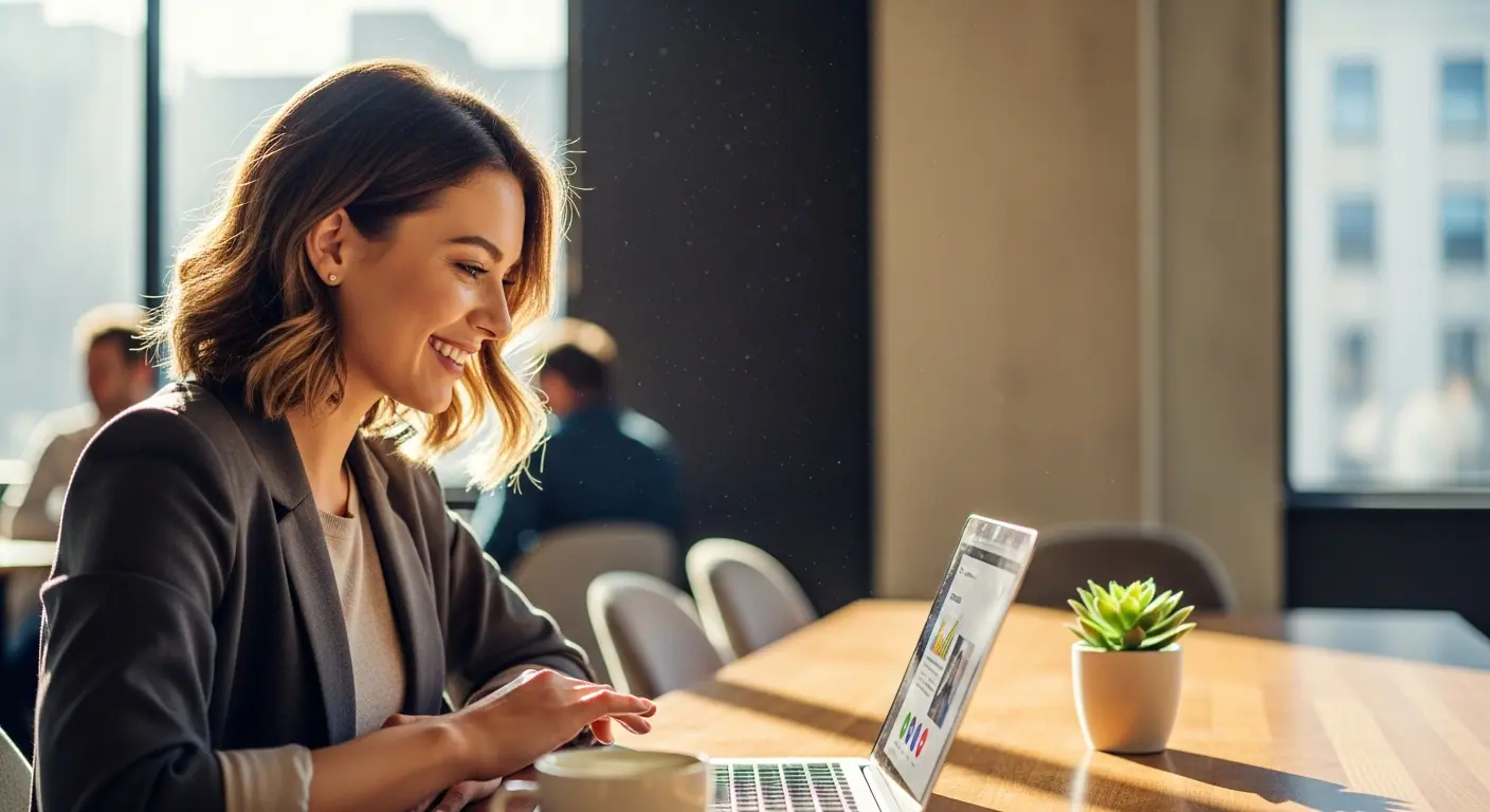 Entrepreneur créant son site web avec autonomie et sourire